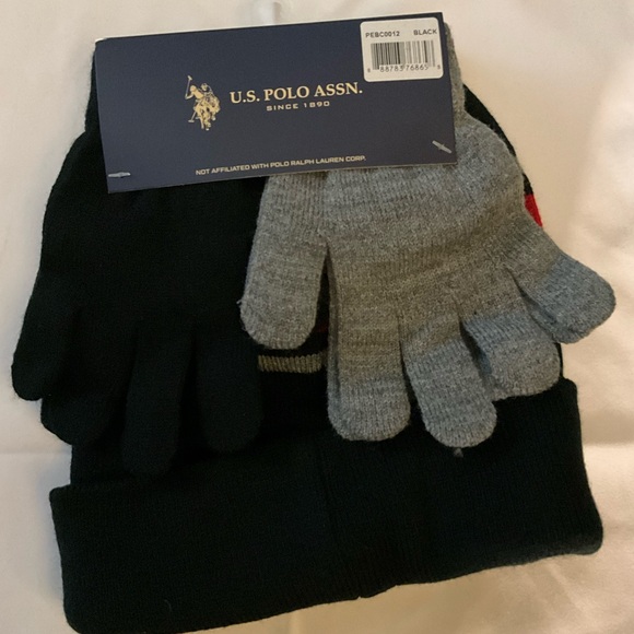 U.S. Polo Assn. Black and Red Men's Beanie Set - Picture 3 of 4